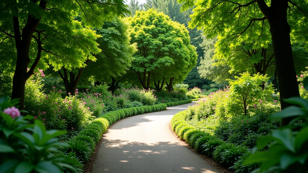 Lush botanical garden with diverse plant collections and pathways